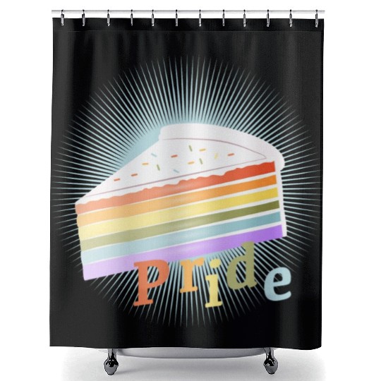 Piece of rainbow cake in delicate pastel colors Shower Curtains