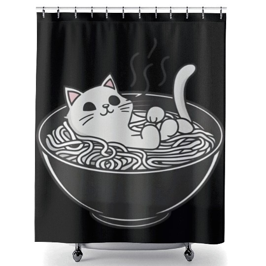 Ramen Cat Kawaii Anime Otaku Bowl Japanese Noodles Shower Curtains