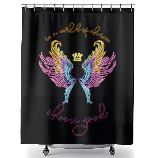 Neon angel wings with a crown Shower Curtains