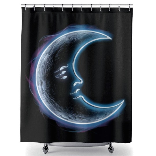 Neon moon Shower Curtains