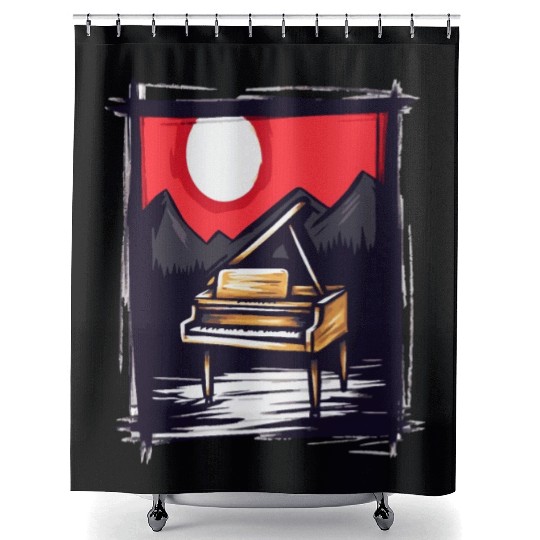 Japan Red Sun & Nature Piano Shower Curtains