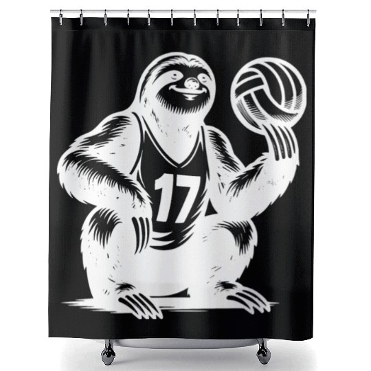 Sloth Volleyball Player Silhouette Sports Shower Curtains