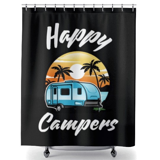Funny Camping Hiking Lover Present Happy Camper Shower Curtains