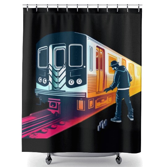 AI Teen at Subway Layup Masked Shower Curtains