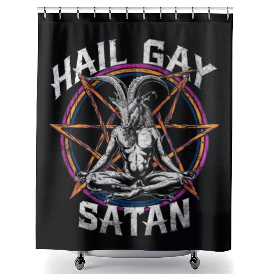 Funny Hail Gay Satan LGBT Goth Gay Pride Baphomet Shower Curtains