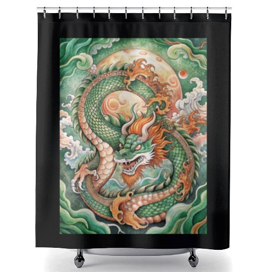 Traditional Chinese Dragon Ink Style Shower Curtains