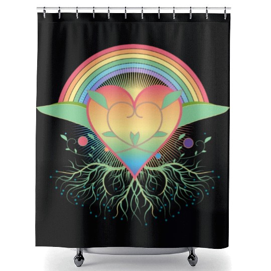 Rainbow heart with roots for Pride Shower Curtains
