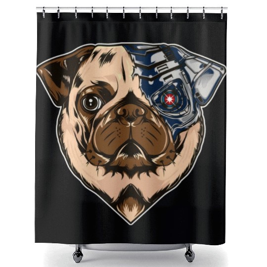 Pug cyborg face dog Shower Curtains