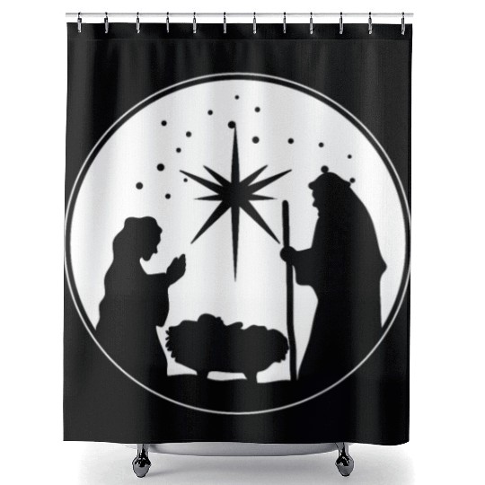 Nativity Scene Silhouette Christmas Market Vendor Shower Curtains