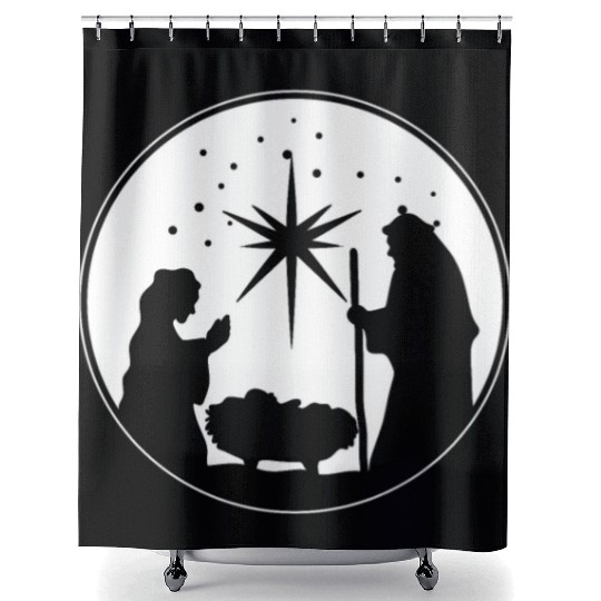 Nativity Scene Silhouette Christmas Market Vendor Shower Curtains