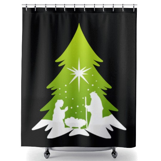 Christmas Tree Nativity Scene Artist Shower Curtains