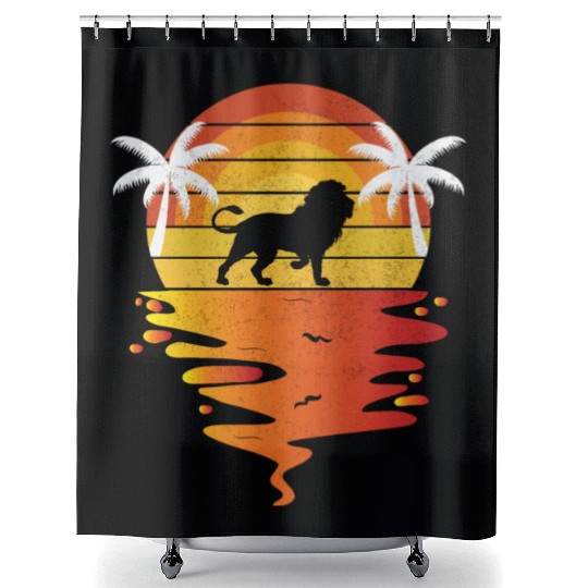 Lion Shower Curtains retro sunset 70s vintage zookeeper Lion