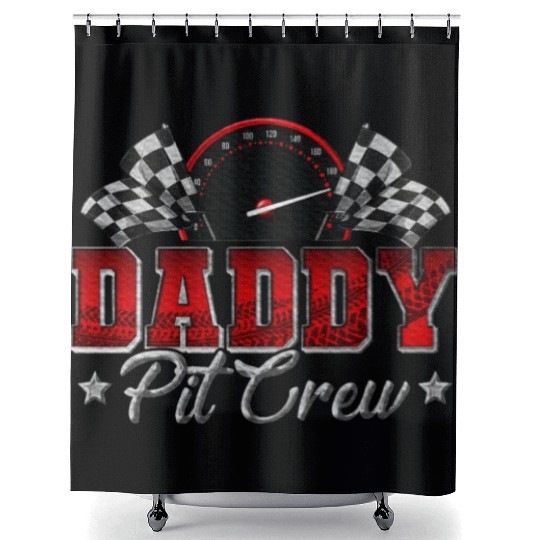 Pit Crew Race Car Racing Daddy Family Birthday Shower Curtains