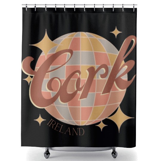 Cork City Ireland Retro Vintage Disco ball design Shower Curtains
