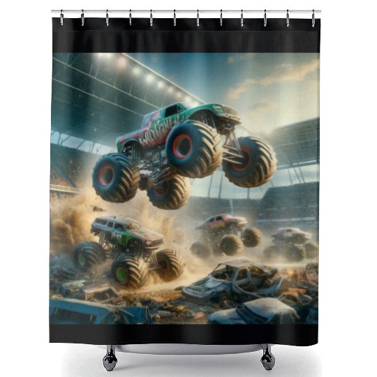 Monster Madness Monster Trucks Shower Curtains