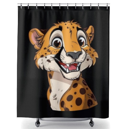Charming Smiling Cheetah Portrait Shower Curtains