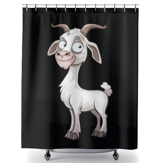 Cheerful Goofy Goat Character Shower Curtains
