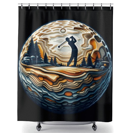 Abstract Golfer On Golf Ball Circular Golfing Art Shower Curtains