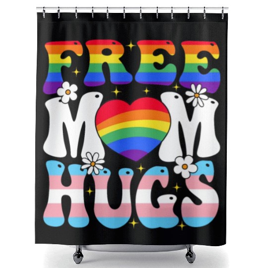 Free Mom Hug Lesbian Gay Lgbt Pride Rainbow Flag Shower Curtains