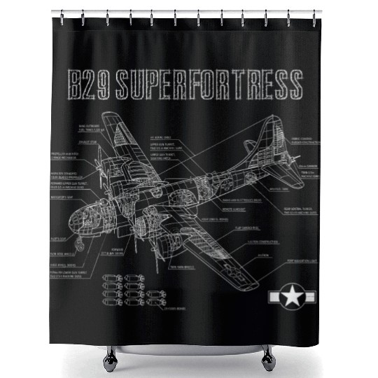 World War 2 Aircraft Blueprint WWII B29 Shower Curtains