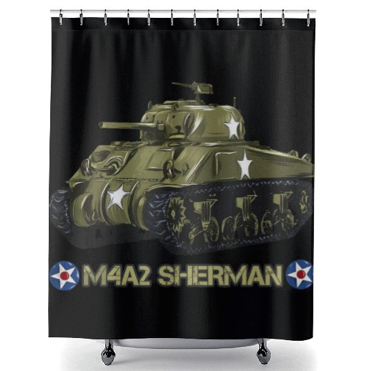 World War 2 American Tank M4A2 Sherman memorabilia Shower Curtains