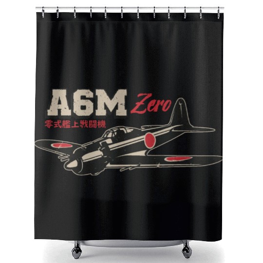 A6M Zero | World War 2 Japanese Plane Vintage Shower Curtains