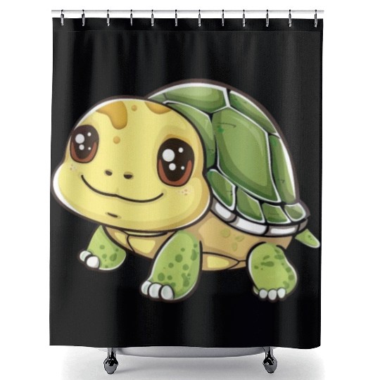 Adorable Smiling Turtle Character Shower Curtains