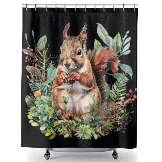 Squirrel Clipart - Woodland Creatures Art, Cute Shower Curtains