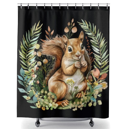 Squirrel Clipart - Woodland Creatures Art, Cute Shower Curtains