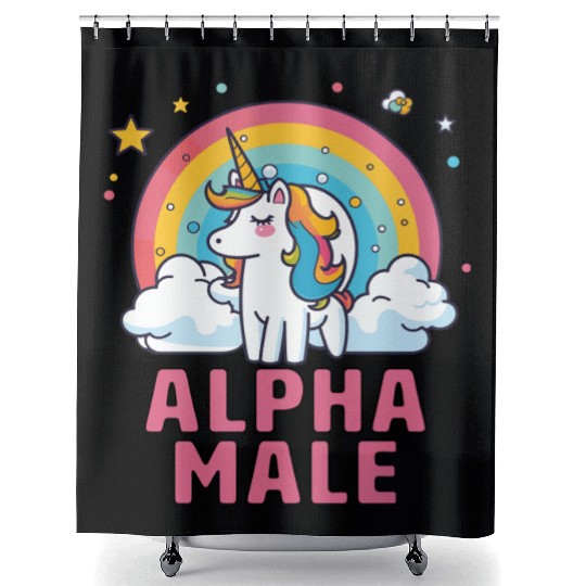 Alpha Male Unicorn Rainbow Shower Curtains