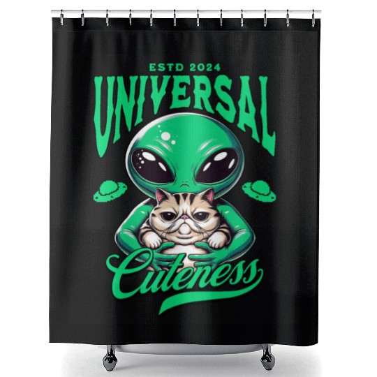 Intergalactic Cat and extraterrestrial Alien Shower Curtains