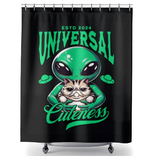 Intergalactic Cat and extraterrestrial Alien Shower Curtains