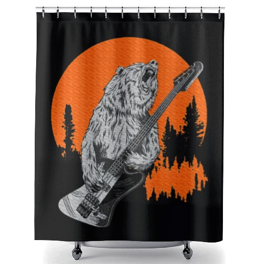 Bear The Playing Bass Guitar Shower Curtains