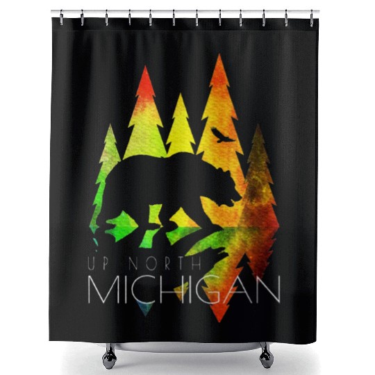 Michigan Stylish Up North Colorful Bear Michigan Shower Curtains