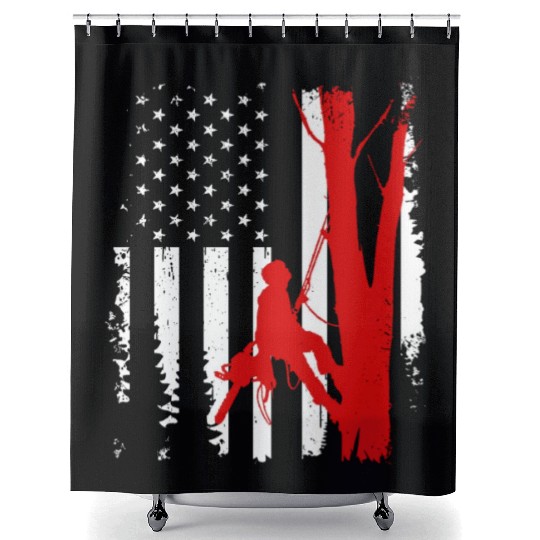 American Flag Arborist For Men Cool Tree Lover Shower Curtains