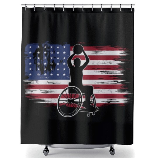 US Flag Wheelchair Basketball Shower Curtains