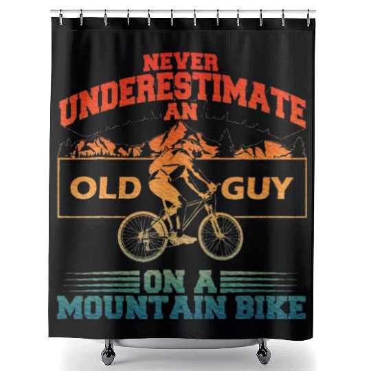 Cool Mountain Bike Art Grandpa Mountain Biking Shower Curtains