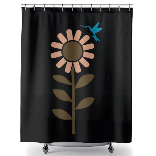 Hummingbird With Flower 3 Color Vector Shower Curtains