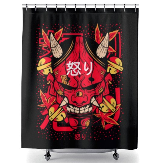 Vintage Red Hannya Demon Tattoo Shower Curtains