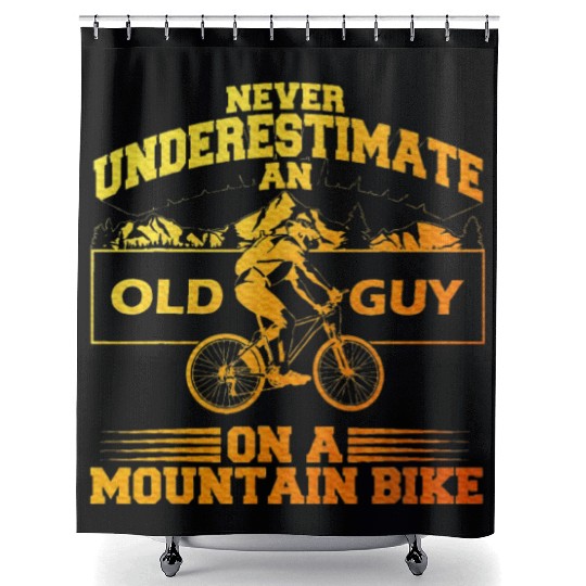 Cool Mountain Bike Art Grandpa Mountain Biking Shower Curtains