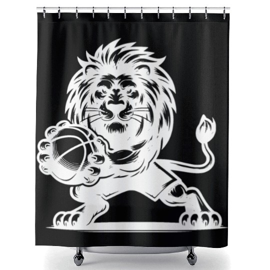 Wild Basketball Lion With Basketball Shower Curtains