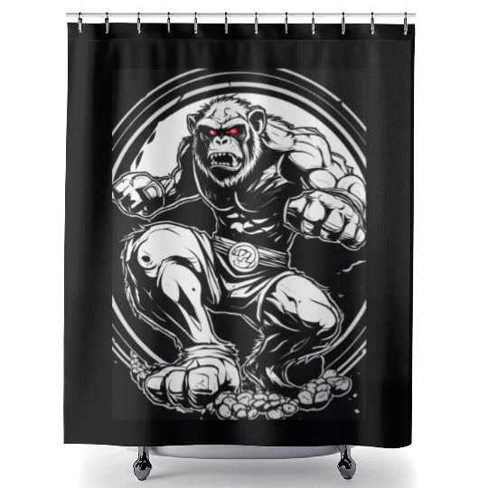 Zombie ape street fighter black and white circle l Shower Curtains
