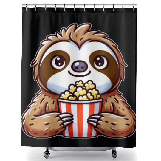 Funny sloth popcorn cinema movie Shower Curtains