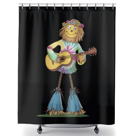 Hippie Scarecrow Playing Guitar Shower Curtains