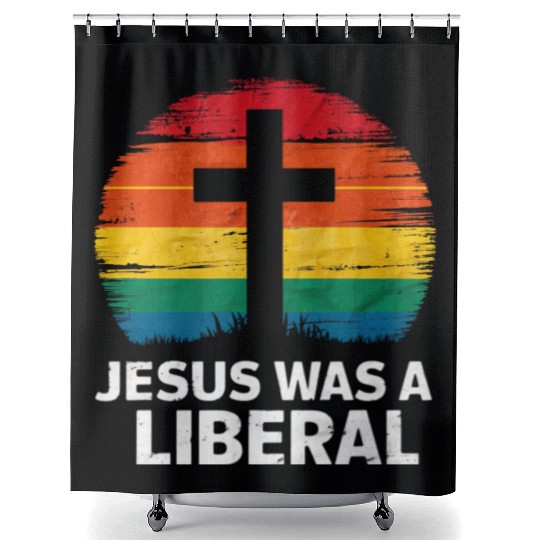 Jesus Was A Liberal Retro Sunset Progressive Shower Curtains
