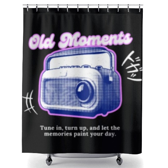 Lilac Black Halftone Radio Portrait Shower Curtains