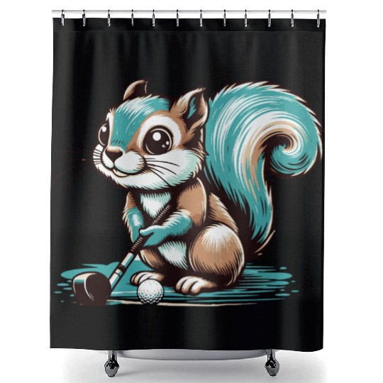 Cute cartoon squirrel playing golf Shower Curtains