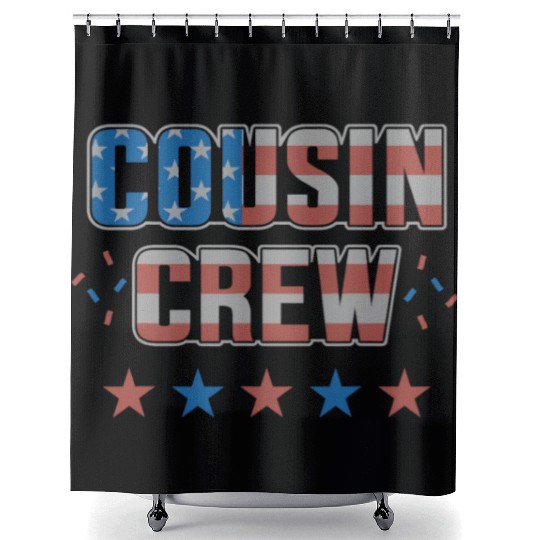 Cousin Crew Retro US Flag Funny 4th Of July Shower Curtains