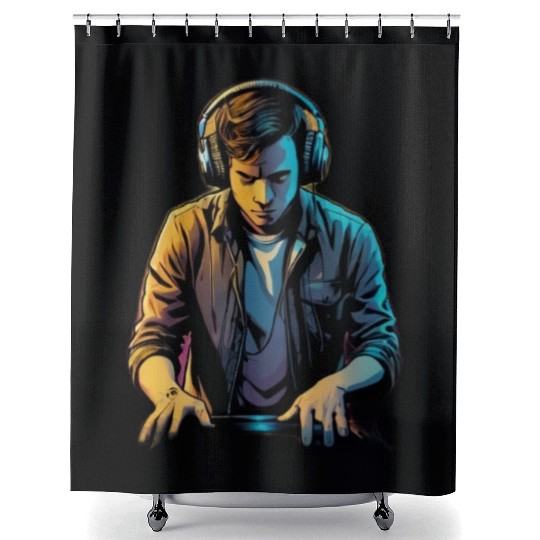 Neon DJ Youth Illustration Shower Curtains