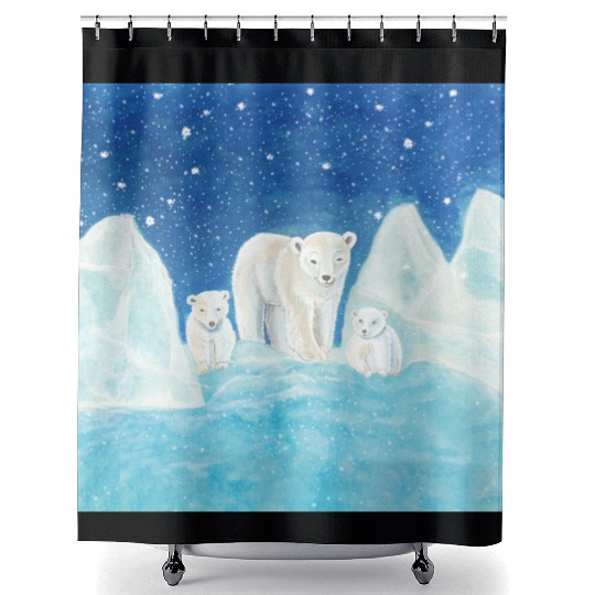 Polar Bears (Ursus maritimus) - Bear Mother & Cubs Shower Curtains